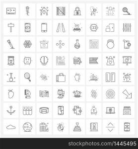 Set of 64 Universal Line Icons of blood pressure, security, hat, money, off Vector Illustration