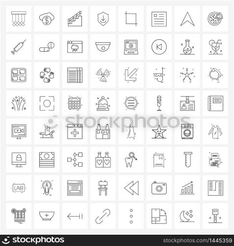 Set of 64 Universal Line Icons of crop tool, shield, stairs, safety, down Vector Illustration