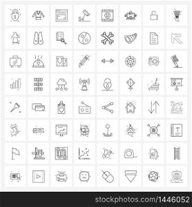 Set of 64 Universal Line Icons of industry, happy, user, reel, protection Vector Illustration