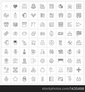 Set of 81 Line Icon Signs and Symbols of action, meal, romantic, celebrations, service Vector Illustration