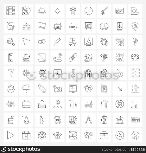 Set of 81 Line Icon Signs and Symbols of check, prize, hat , medal, up Vector Illustration