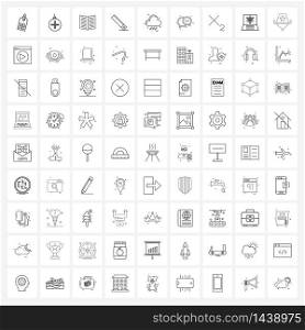 Set of 81 Line Icon Signs and Symbols of weather, measurement, garland, measure, content Vector Illustration