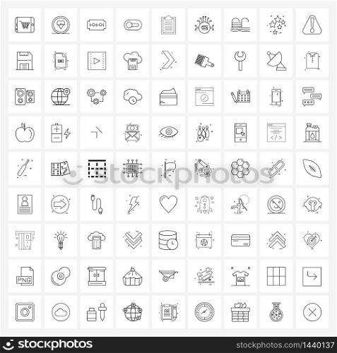 Set of 81 Modern Line Icons of medical report, off, hair, horizontal, settings Vector Illustration