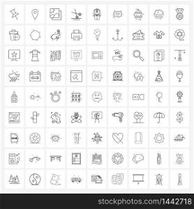 Set of 81 Simple Line Icons for Web and Print such as garments, over coat, picture, scissor, tool Vector Illustration