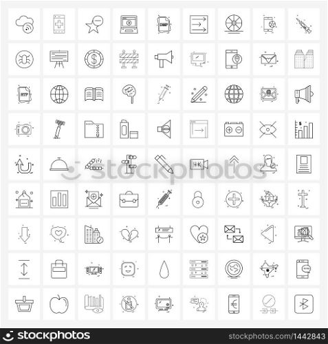 Set of 81 Simple Line Icons for Web and Print such as file type, marketing, favorite, digital, laptop Vector Illustration