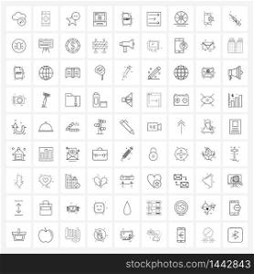 Set of 81 Simple Line Icons for Web and Print such as file type, marketing, favorite, digital, laptop Vector Illustration