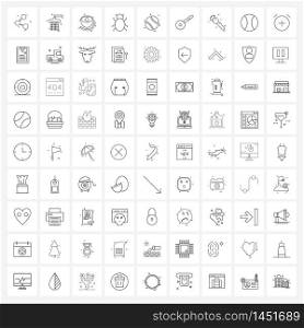 Set of 81 Simple Line Icons of basketball, insect, love, defect, coffee Vector Illustration