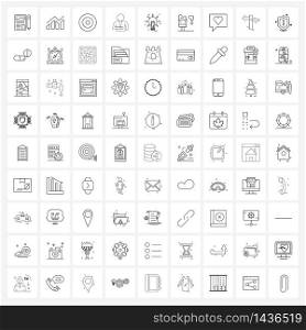 Set of 81 Simple Line Icons of idea, medical treatment, focus, broken arm, arm fracture Vector Illustration