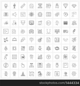 Set of 81 Simple Line Icons of scale, pencil, measurement, heart, disk Vector Illustration