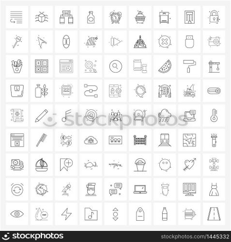 Set of 81 UI Icons and symbols for measure, outline, data exchange, kitchen, food Vector Illustration