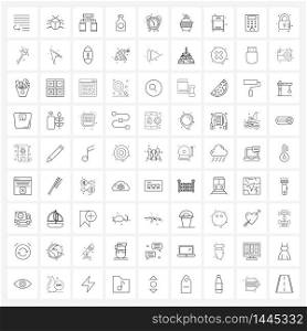 Set of 81 UI Icons and symbols for measure, outline, data exchange, kitchen, food Vector Illustration