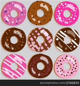 Set of 9 assorted doughnut icons with different toppings
