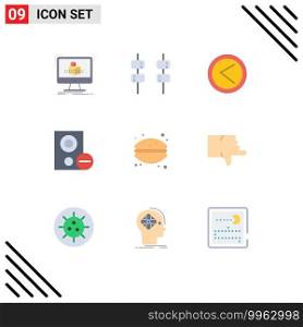 Set of 9 Commercial Flat Colors pack for dessert, remove, interface, hardware, devices Editable Vector Design Elements