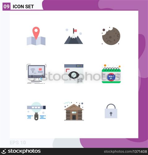 Set of 9 Commercial Flat Colors pack for development, coding, cookie, smart, monitor Editable Vector Design Elements