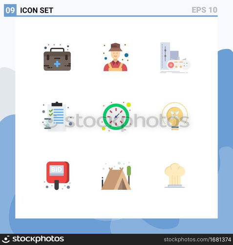 Set of 9 Commercial Flat Colors pack for pages, clipboard, detect, back to school, play Editable Vector Design Elements