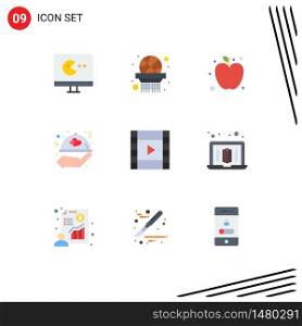 Set of 9 Commercial Flat Colors pack for printer, play, healthy, media, wedding Editable Vector Design Elements