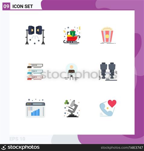 Set of 9 Commercial Flat Colors pack for profile, graphs, sled, skills, movie Editable Vector Design Elements