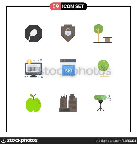 Set of 9 Commercial Flat Colors pack for software, api concept, park, api, internet banking Editable Vector Design Elements