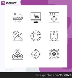 Set of 9 Commercial Outlines pack for design, measure, mac, degree, tools Editable Vector Design Elements