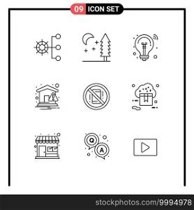 Set of 9 Commercial Outlines pack for distractions, warning, bulb, notification, home Editable Vector Design Elements