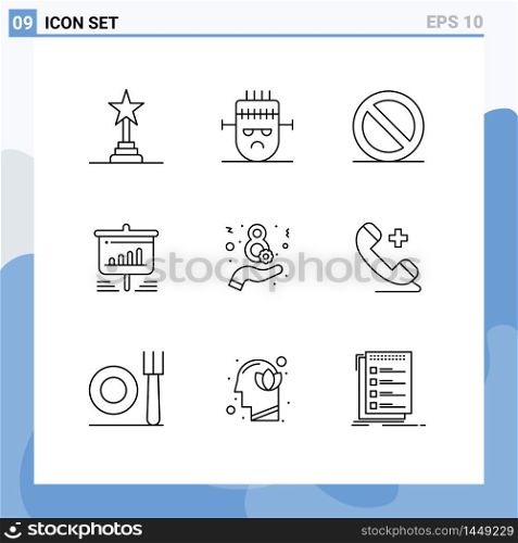 Set of 9 Commercial Outlines pack for eight, business, close, analytics, board Editable Vector Design Elements