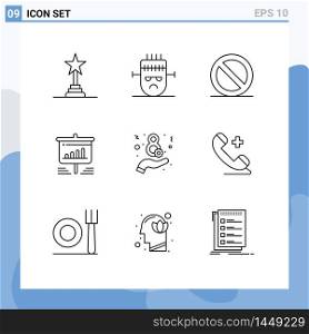 Set of 9 Commercial Outlines pack for eight, business, close, analytics, board Editable Vector Design Elements