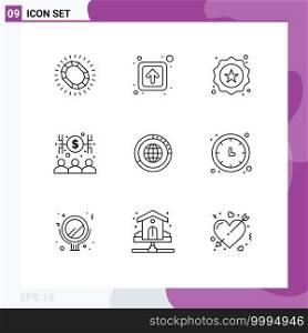 Set of 9 Commercial Outlines pack for management, economist, signs, capitalist, shopping Editable Vector Design Elements