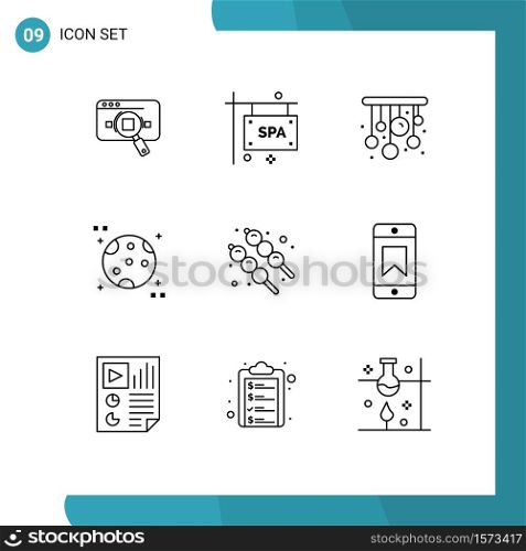 Set of 9 Commercial Outlines pack for marshmallow, moon, sign, astronomy, living Editable Vector Design Elements