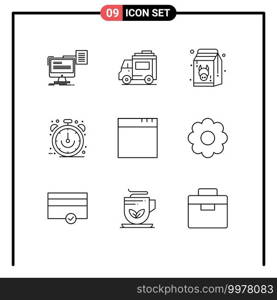 Set of 9 Commercial Outlines pack for sale, ecommerce, transport, clock, healthy Editable Vector Design Elements