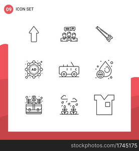 Set of 9 Commercial Outlines pack for strategy, ad, meeting, tools, bade Editable Vector Design Elements