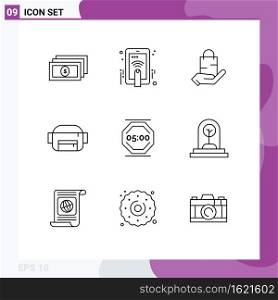 Set of 9 Commercial Outlines pack for work, rest, ecommerce, stop work, bag Editable Vector Design Elements