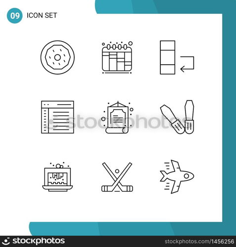 Set of 9 Commercial Outlines pack for zhihu, china, data, user, communication Editable Vector Design Elements