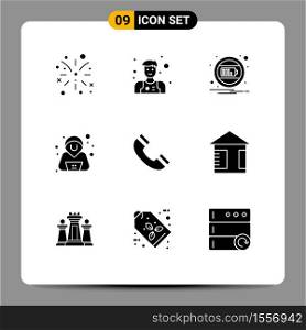 Set of 9 Commercial Solid Glyphs pack for advertising, phone, interface, interface, security Editable Vector Design Elements
