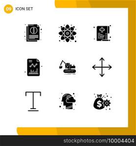 Set of 9 Commercial Solid Glyphs pack for crane, grow, care, chart, document Editable Vector Design Elements