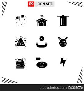 Set of 9 Commercial Solid Glyphs pack for recycle, garbage, technology, eco, garbage Editable Vector Design Elements