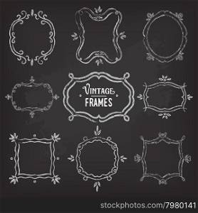 Set of 9 cute vintage chalk frames of different orientations and formats on chalkboard for your designs