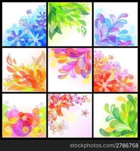 Set of 9 decorative abstract floral backgrounds