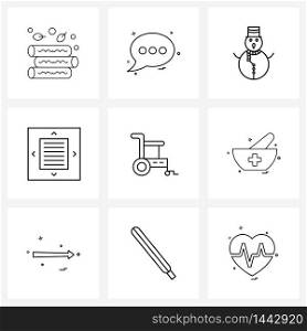 Set of 9 Line Icon Signs and Symbols of accessibility chair, processing, maximize, full Vector Illustration