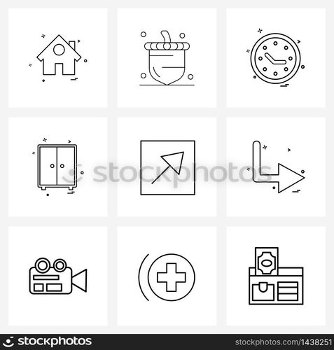 Set of 9 Line Icon Signs and Symbols of arrow, up, user interface, arrow, home Vector Illustration