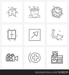 Set of 9 Line Icon Signs and Symbols of arrow, up, user interface, arrow, home Vector Illustration
