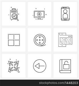 Set of 9 Line Icon Signs and Symbols of camera reel, item, picture, cell, all Vector Illustration