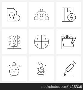 Set of 9 Line Icon Signs and Symbols of city, signal, online lesson, traffic, textbook Vector Illustration