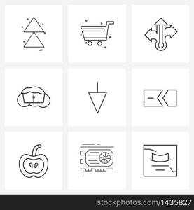 Set of 9 Line Icon Signs and Symbols of down, mouse, business, cursor, food Vector Illustration