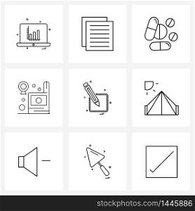 Set of 9 Line Icon Signs and Symbols of education, pencil, medicine, kids, monitor Vector Illustration