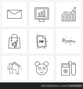 Set of 9 Line Icon Signs and Symbols of files, file type, social media, file, shopping Vector Illustration