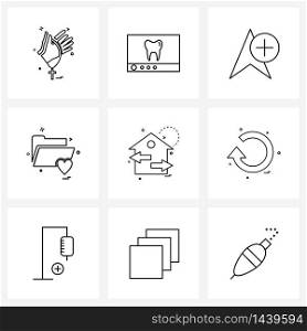 Set of 9 Line Icon Signs and Symbols of home, love, arrow, directory, file Vector Illustration