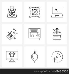 Set of 9 Line Icon Signs and Symbols of housing, advice, laptop, sale tag, Christmas sale Vector Illustration