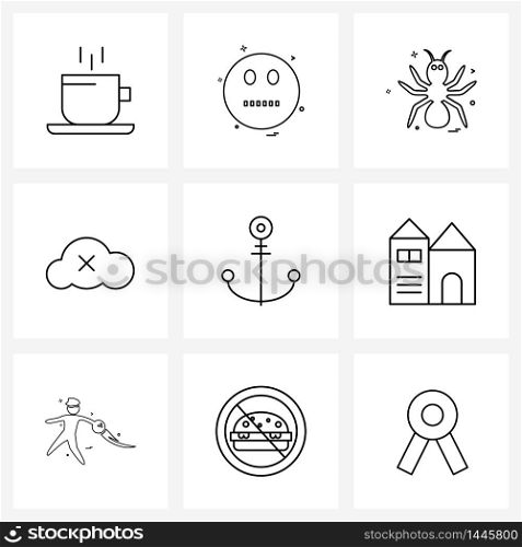 Set of 9 Line Icon Signs and Symbols of ocean, anchor, remove, cloud Vector Illustration