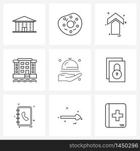 Set of 9 Line Icon Signs and Symbols of resort, building, arrow, architecture, Vector Illustration