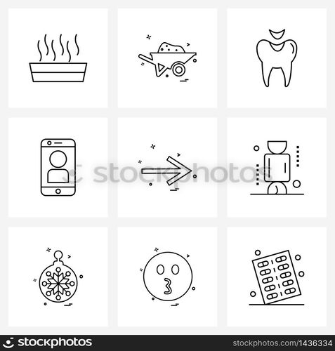 Set of 9 Line Icon Signs and Symbols of right, arrow, teeth, picture, image Vector Illustration